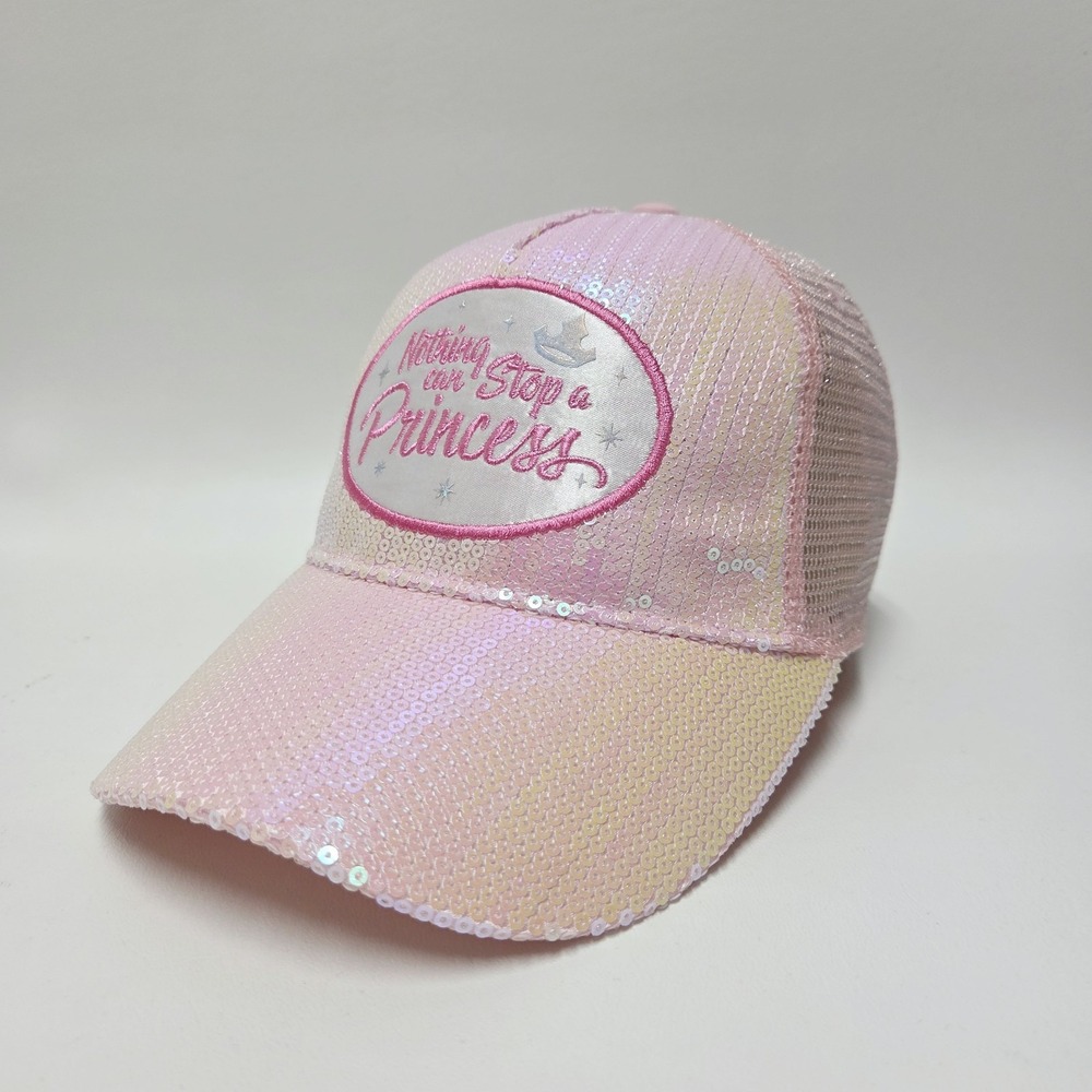 Disney Parks Hat Youth Girls Pink Sequin Nothing Can Stop A Princess Trucker Cap